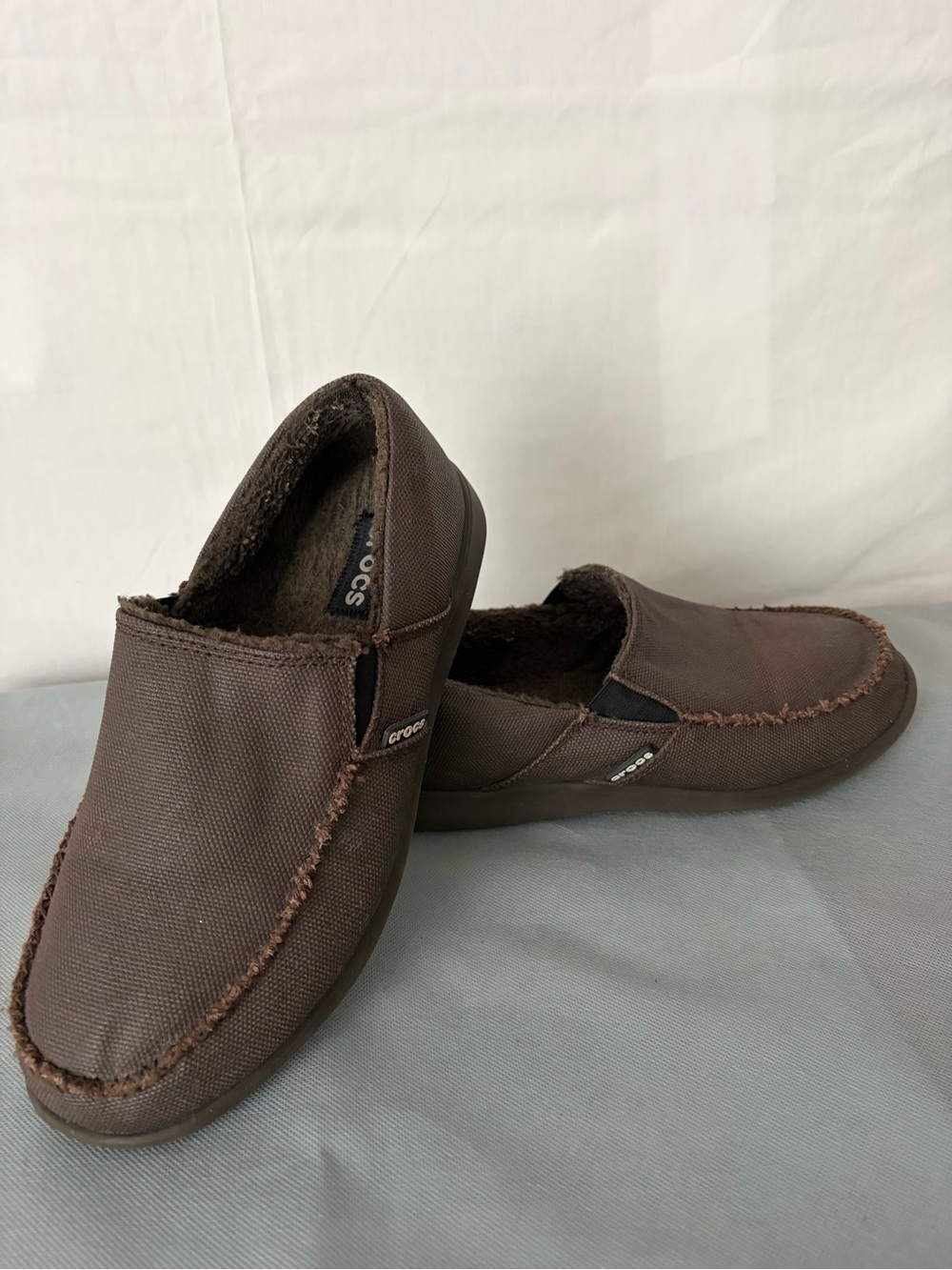 Crocs Mens size  8 Brown Faux Fur Lined Slip On Moccasin Loafers (B220)
